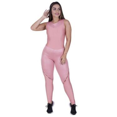 Imagem de Macacão Feminino Fitness Textura Recortes Cirre Liso Bojo Tiras Costas