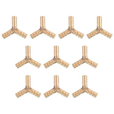 Imagem de uxcell Encaixe de emenda de farpa de latão de 8 mm ou 5/40.6 cm, em forma de Y, 3 vias, encaixe de mangueira de farpa, gás de ar, combustível e água, conector de T farpado, 2 peças