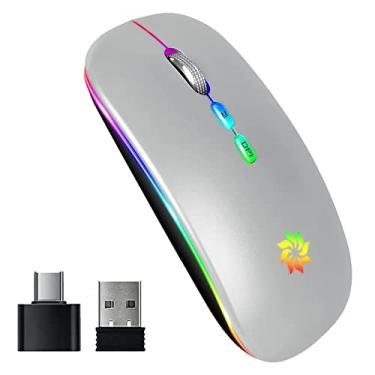 Imagem de KBCASE Mouse LED sem fio fino e silencioso 2,4 G recarregável sem fio mouse para computador, mouse sem fio para laptop, MacBook, iPad, Chromebook, com USB e receptor tipo-c