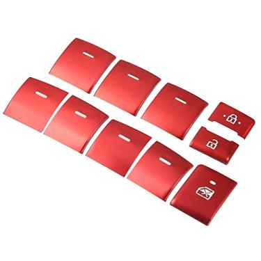Imagem de X AUTOHAUX 10 peças interior do carro liga de alumínio porta botão de apoio de braço tampa da porta interna Power Window Switch adesivos para Toyota CHR 2017-2021 vermelho