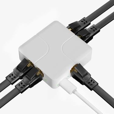Imagem de Interruptor Gigabit Ethernet de 4 portas, divisor Ethernet com cabo de alimentação USB, suporta 4 dispositivos simultaneamente em rede, 5 portas RJ45 adaptador divisor de alta velocidade para Cat5/5e