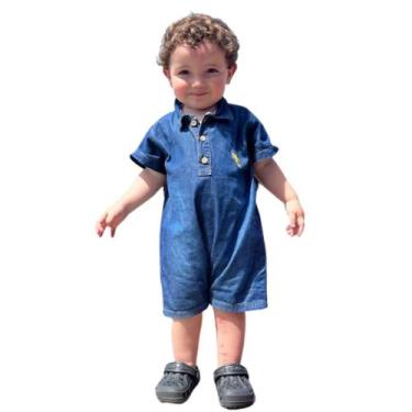 Imagem de Macacão Curto Bebê e Infantil Romper Jeans Leve com Bordado - Patrulha