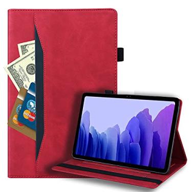 Imagem de Linbol Capa para Samsung Galaxy Tab A7 26.4 cm 2020 Folio Stand Case SM-T500/T505 PU couro carteira executiva capa proectiva com suporte para cartão vários ângulos de visão, vermelho