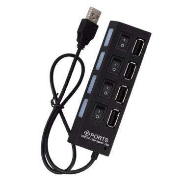 Imagem de Hub USB 2.0 com 4 Portas Pc Hd Pen Drive Compacto Eficiente - Kapbom, 