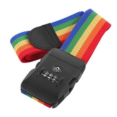 Imagem de Alça de Bagagem Ajustável, Alças Transversais, Trava de Combinação para Segurança de Mala de Viagem (Fita colorida)