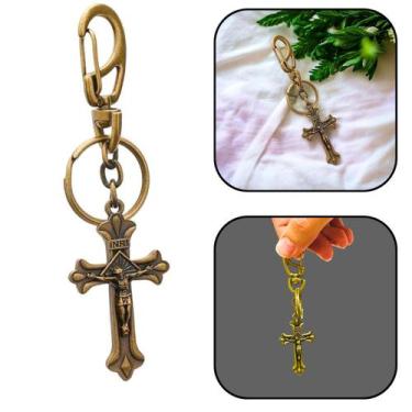 Imagem de Chaveiro Crucifixo Eis o Cordeiro de Deus Metal Ouro Velho - FORNECEDO