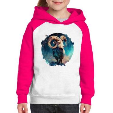 Imagem de Moletom Infantil Áries Sígno - Foca na Moda, Branco, Rosa, 6