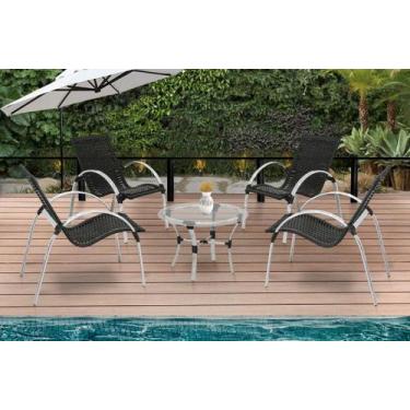 Imagem de Kit 4 cadeiras com Mesa Centro Garden Fibra Sintética Preto - Panero M