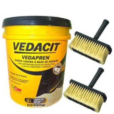 Imagem de Kit Manta Liquida Asfaltica Vedapren Preto 18L + 2 Broxa Atlas 800/2 -