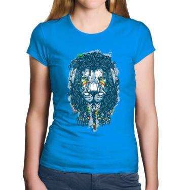 Imagem de Baby Look Algodão Leão Reggae - Foca na Moda, Azul, GGG