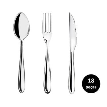 Imagem de Jogo Talhares de Mesa Inox Prime Lagoa 18 Peças Garfo, Colher e Faca Churrasco - Yazi
