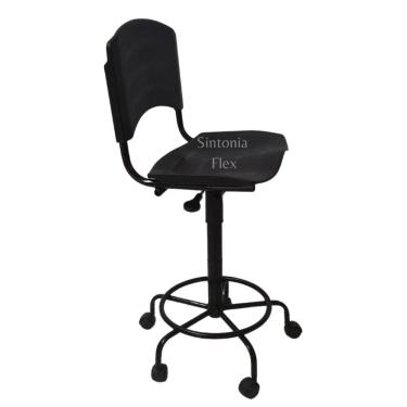 Imagem de Cadeira iso caixa alta fixa desmontavel   base de ferro e rodízio balcao recpçao mercado cor preta plastica