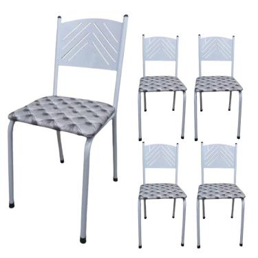 Imagem de Kit 5 Cadeira Cozinha Jantar Metal Tubular Almofadada Captone