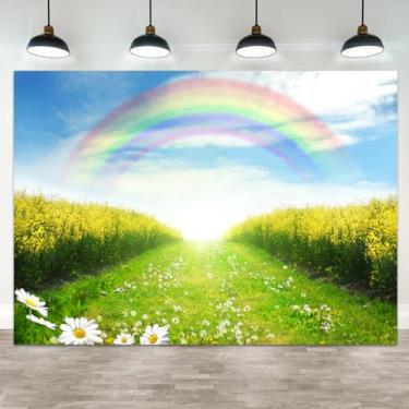 Imagem de ASDCXZ 1,5 x 0,9 m, cenário de primavera, arco-íris, campo de couve-flor, floral, grama verde, céu azul, cenário da natureza, faixa de aniversário de crianças, decoração de festa de bebê, retrato e