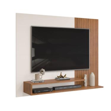 Imagem de Painel Suspenso Detalhe Frisado Sala Quarto Escritório TV Até 50 Polegadas 1 Prateleira Nando