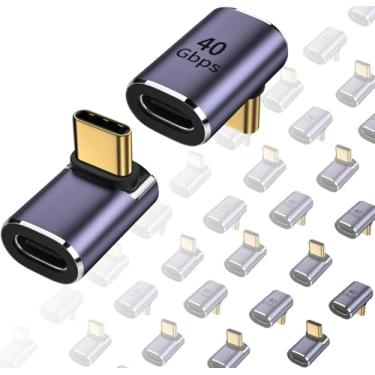 Imagem de ShineeKee Adaptador de ângulo reto USB C de 90 graus, transferência de dados de 40 Gbps, USB 4.0/Thunderbolt 4 tipo C macho para fêmea extensor para celular, interruptor, deck a vapor, tablet, laptop