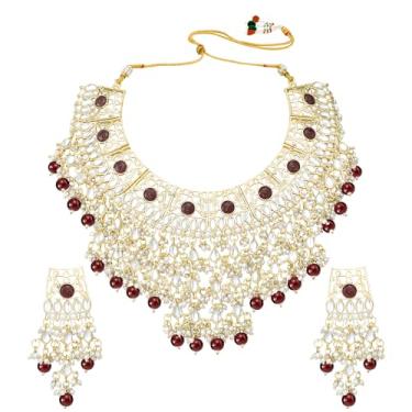 Imagem de Aheli Conjunto de colar e brincos pendentes Kundan banhados a ouro joia tradicional étnica presente para mulheres, Onesize, Metal, Sem Pedra Preciosa