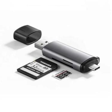 Imagem de Leitor Cartões SD e Micro SD USB e Type-C 3.0 2 em 1 Le no Celular, PC e Notebook
