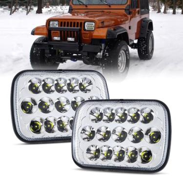 Imagem de OPP ULITE Farol de LED 5 x 7 80 W retangular H6054 Faróis de LED Hi/Low Sealed Beam H4 9003 Plug 7x6 para Van Wrangler YJ XJ Cherokee Truck Van, pacote com 2 peças