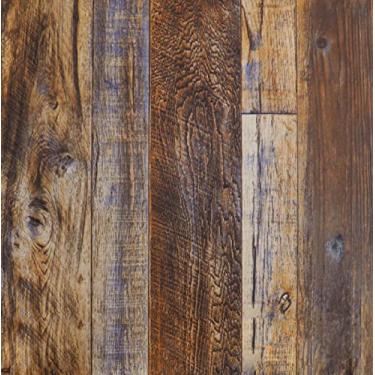 Imagem de Papel de parede de madeira falsa Hopeak, papel de parede decorativo de vinil autoadesivo removível e impermeável, 17.7 x 118 Inch, Brown