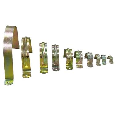 Imagem de Braçadeira de correia de tubo de 1/5.1 cm, dois furos, galvanizado, tom de latão, braçadeira de alça de tubo em U, clipe de tubo de suporte em U, prende o conduíte (20 mm, 100 peças)