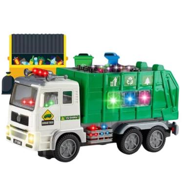 Imagem de Carrinho Caminhão de Lixo de Brinquedo com Luzes e Som Função Bate e Volta Coletor De Lixo Com Som E Luzes 4d