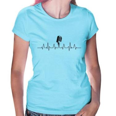 Imagem de Baby Look Microfone Batimentos Cardíacos - Foca na Moda, Azul bebê, P