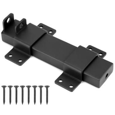 Imagem de QWORK Trava de portão deslizante resistente com orifício para cadeado - Aço forjado revestido com pó, fechadura de porta de celeiro ajustável para cercas, galpões, garagens