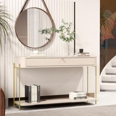 Imagem de Aparador Curvo Tucupí 1 Gaveta com Pés e Puxador em Metal Off White/Dourado