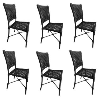 Imagem de Kit 6 Cadeiras Roma Corda Náutica Base em Alumínio Preto/preto - GUIMA