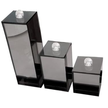 Imagem de Kit Lavabo Vidro Trio Organizador Banheiro Luxo Vidro (Esfumado)