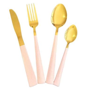 Imagem de Faqueiro 24 Peças Bicolor Aço Inox Dourado e Rosa Saldão - Papel Mâchè