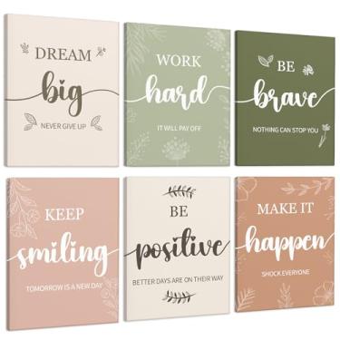 Imagem de Justforjoyful Decoração de parede inspiradora em tela emoldurada Boho para escritório, citações positivas, pôster, para escritório, sala de estar, quarto, escola, sala de aula, conjunto de 6, 25 x 20