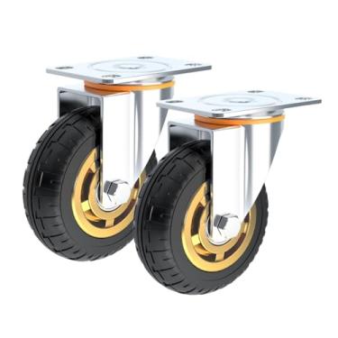 Imagem de Conjunto de 2 rodas de rodízio para serviço pesado, rodízio giratório de borracha silencioso 360° com rolamento de esferas duplo(5 inch)