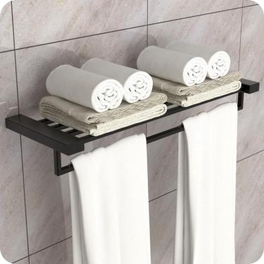 Imagem de Toalheiro Hotel de Parede Porta Toalha Duplo Preto Master