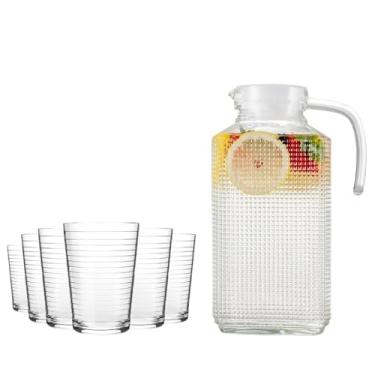 Imagem de Jarra De Vidro Com Tampa Suco Água Refresco 1 Litro + 06 Copos De Vidro 200ml(Jarra Luxo 1,8 Litros + Copos)