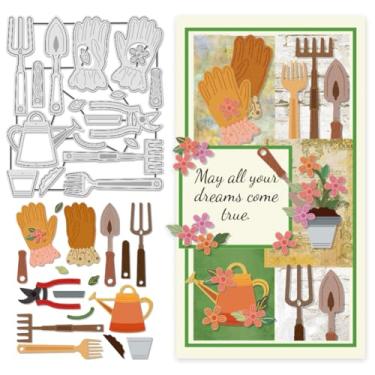 Imagem de UNICRAFTALE 19 moldes de corte com tema de jardim para fazer cartões de papel, ferramenta de jardinagem em relevo, kit de cortes de metal, molde de irrigação de flores, modelo de estêncil para