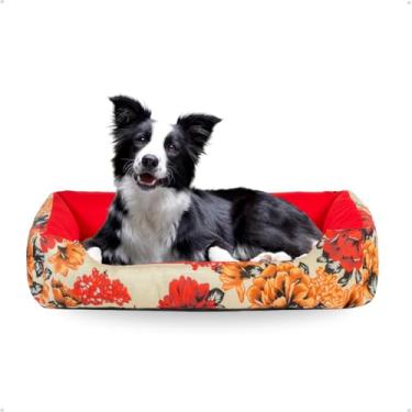 Imagem de Cama Dog Doguinho Confortável Lavável Base Impermeável (Vermelho Folhas)