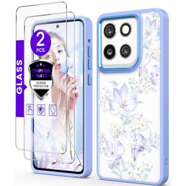 Imagem de DagoRoo Capa para Motorola Moto G Stylus 5G 2025 + protetor de tela de vidro temperado, proteção de grau militar TPU macio fino + PC rígido, capa feminina com estampa de flor cristalina (narcisos)