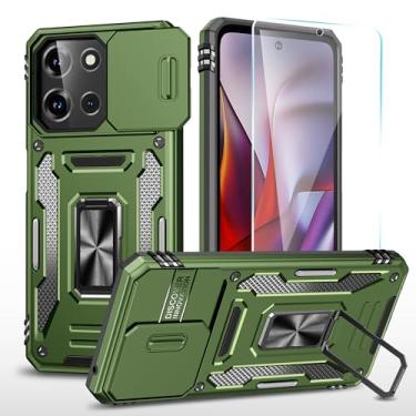 Imagem de SunStory Capa de celular para Motorola Moto G 5G 2025/Moto G 5G 2026/Moto G Play 2026 com protetor de tela HD, capa de câmera deslizante e suporte, [grau militar] capa de telefone, Z_OliveGreen