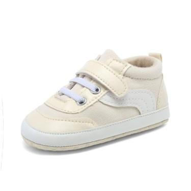 Imagem de SABATUTU Tênis de lona para bebês meninos e meninas, antiderrapante, sola macia, recém-nascido, leve, para bebês de 0 a 18 meses, 0121/Bege, 6-12 Meses