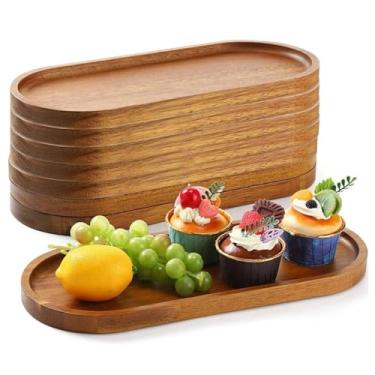 Imagem de Bandejas grandes de madeira de 13,8 x 5,8 polegadas, tábuas de charcutaria, pratos ovais de madeira, pratos de jantar de queijo, para sobremesa, lanche, pão, frutas e aperitivos (pacote com 35 x 14