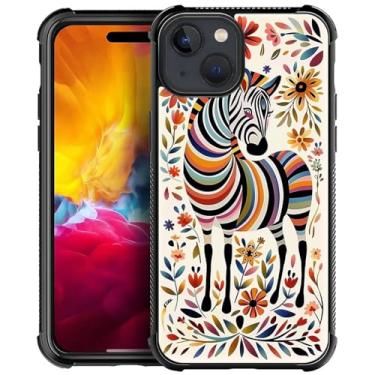 Imagem de CARLOCA Compatível com capa para iPhone 15, Zebra Folk Art Line Color com estampa de flor para menina, ultra proteção à prova de choque de silicone macio TPU antiderrapante traseira