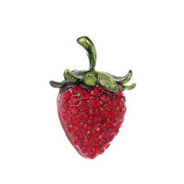 Imagem de Dreuyet Broche de morango para mulheres strass vermelho broche de morango bonito esmalte fruta lapela pinos delicados elegantes Natal casamento aniversário feriado decoração joias, Middle, Strass