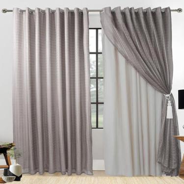 Imagem de Cortina Microfibra Com Voil Xadrez 4,00M X 2,60M Forro Cinza - Love4Ho