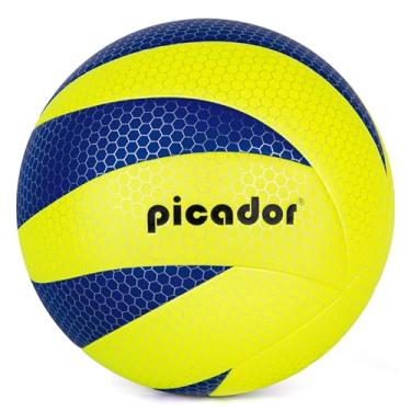 Imagem de PP PICADOR Voleibol tamanho 5, bolas de vôlei de poliuretano de toque suave para jovens iniciantes, ambientes internos e externos, praia, vôlei, treinamento, esporte (amarelo brilhante e azul)