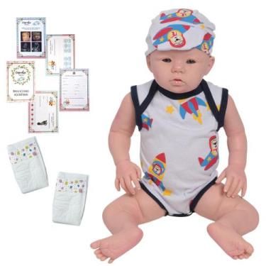 Imagem de Bebe Reborn Boneco Realista Masculino Carequinha + Itens - Cegonha Reb