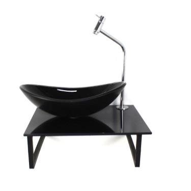 Imagem de Kit Cuba Vidro Oval 10Mm Tampo 40Cm Preto Full Suporte