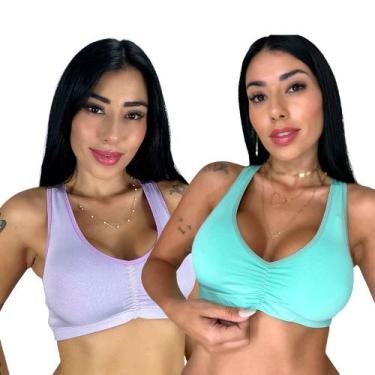 Imagem de Kit 2 Top Fitness Academia Bojo Removível Sustentação Branco Feminino 