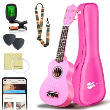 Imagem de Everjoys Ukulele Soprano Pacote para iniciantes - 53 cm com bolsa de aula online gratuita para afinador digital, kit tudo em um